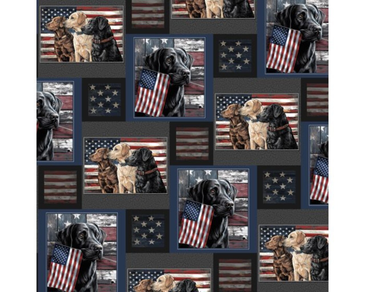 Dogs and American Flags Cotton Print Fabric | By the Yard | Sewing and Crafting | 44 inches wide